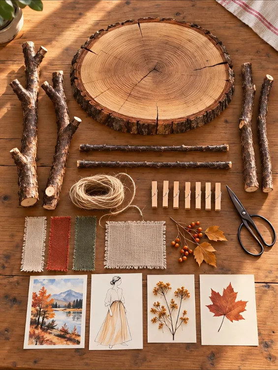 🍂 DIY Rustic Photo Display  A few fallen branches, some natural twine, and a touch of seasonal