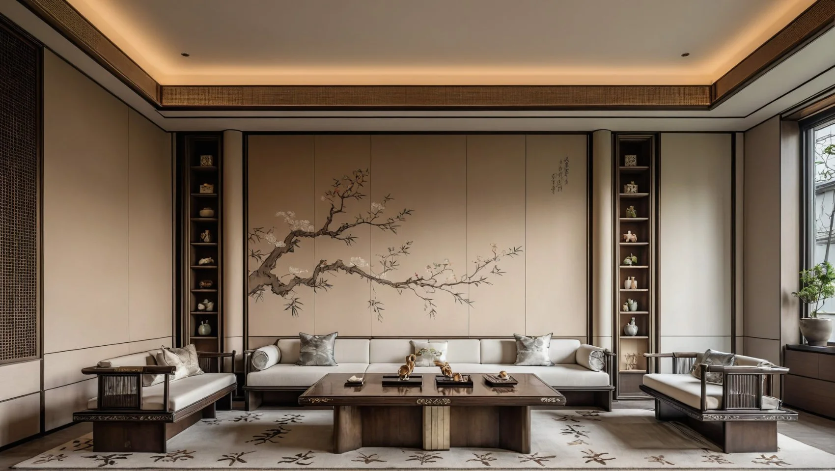 Chinoiserie-inspired interior with layered textures
