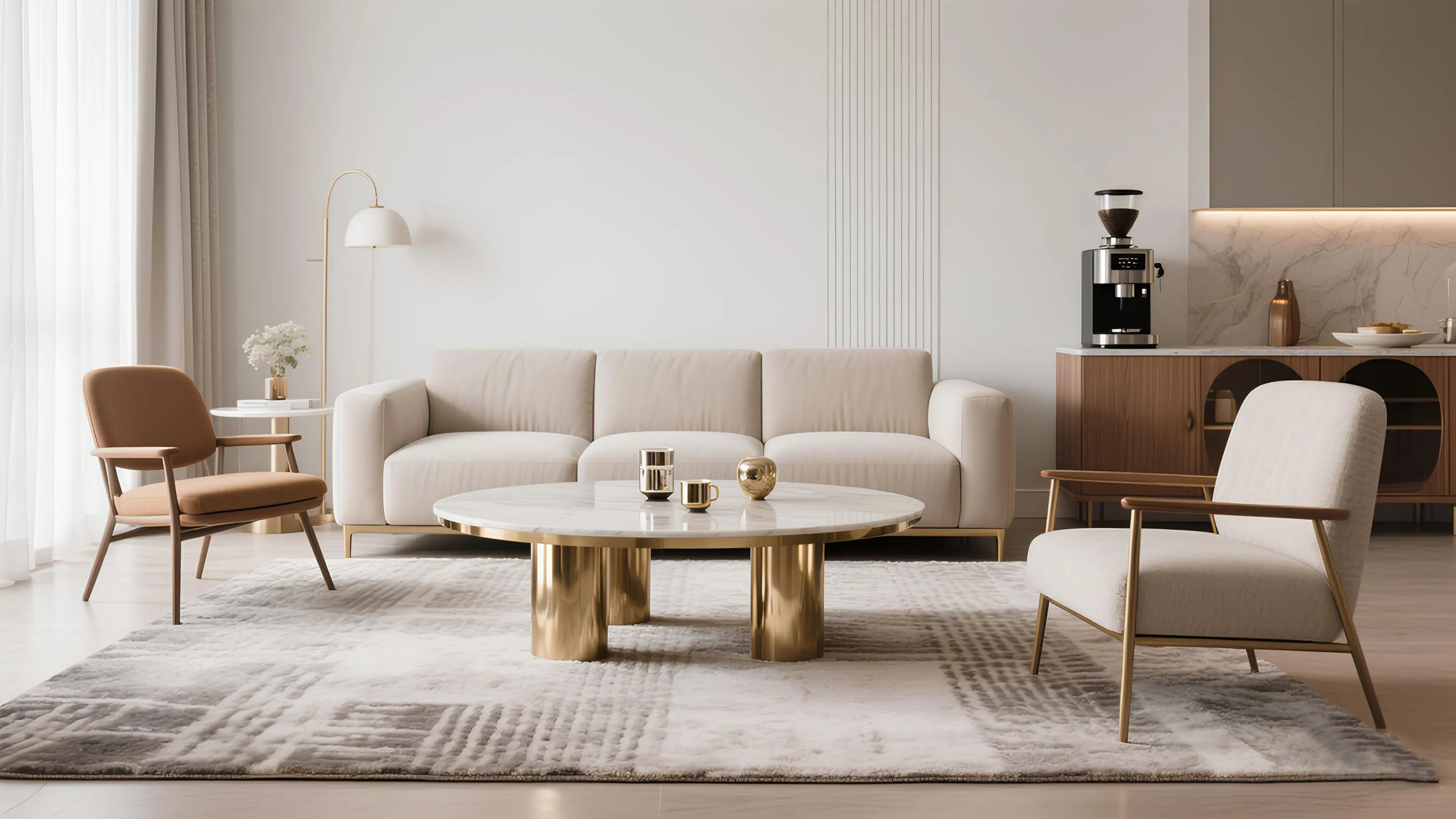 Metal coffee table + area rug