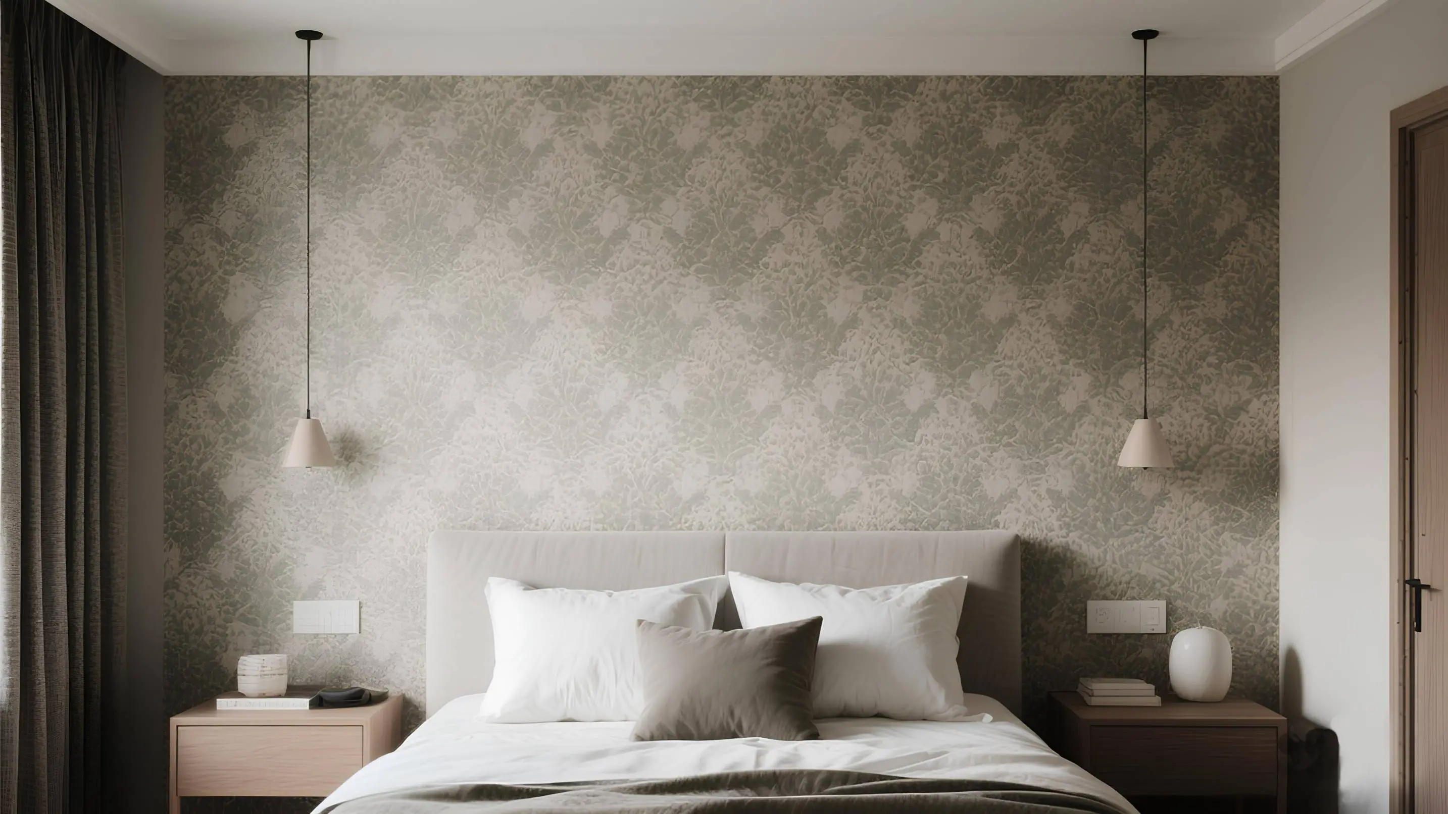 Textured wall with patterned textile covering