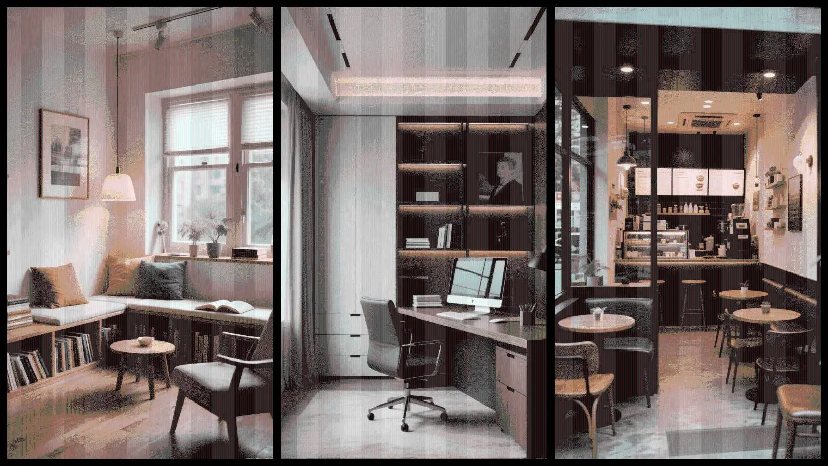 Reading corner and home office with small coffee shop