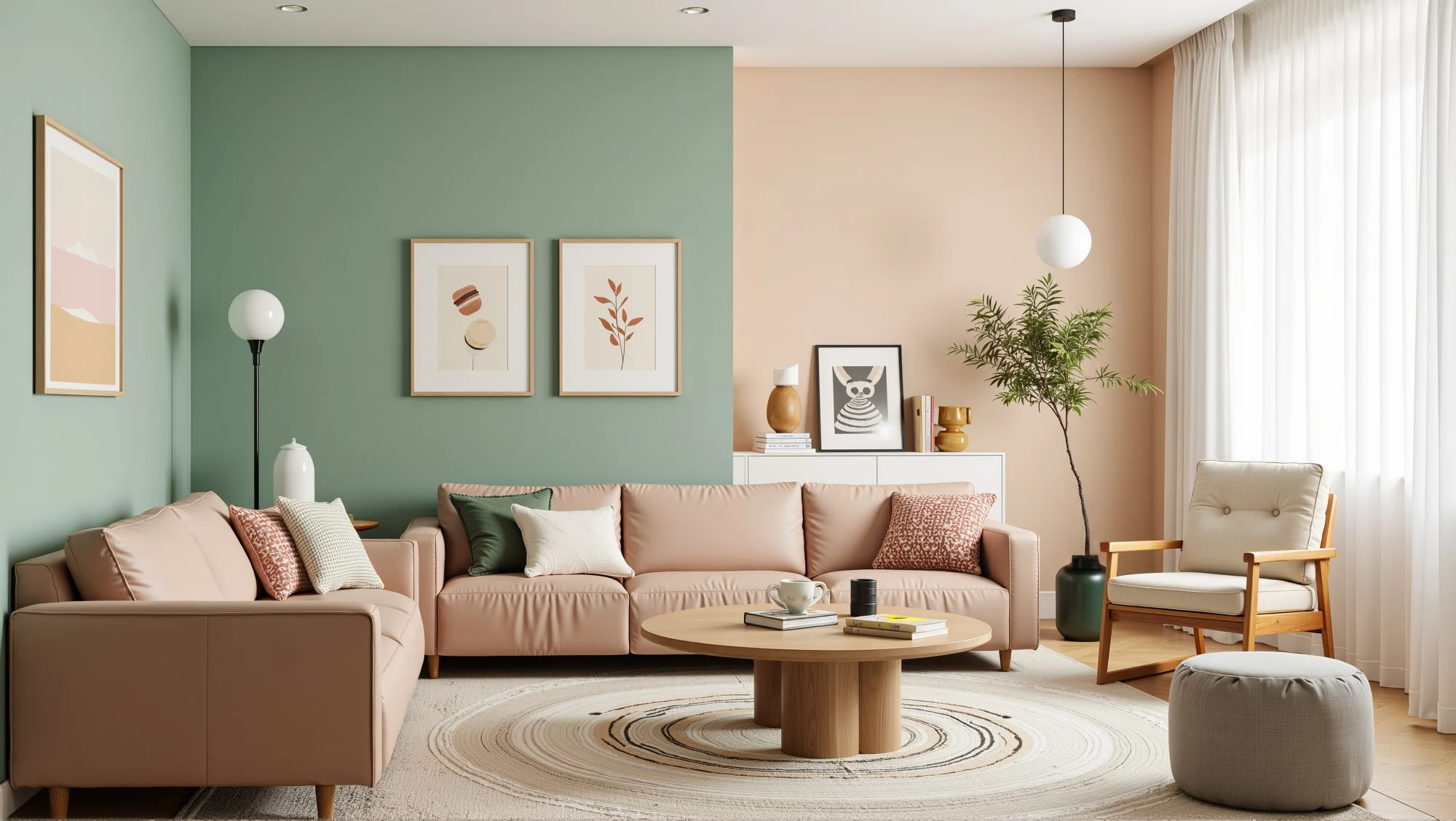 Pastel macaron colors with neutral furniture