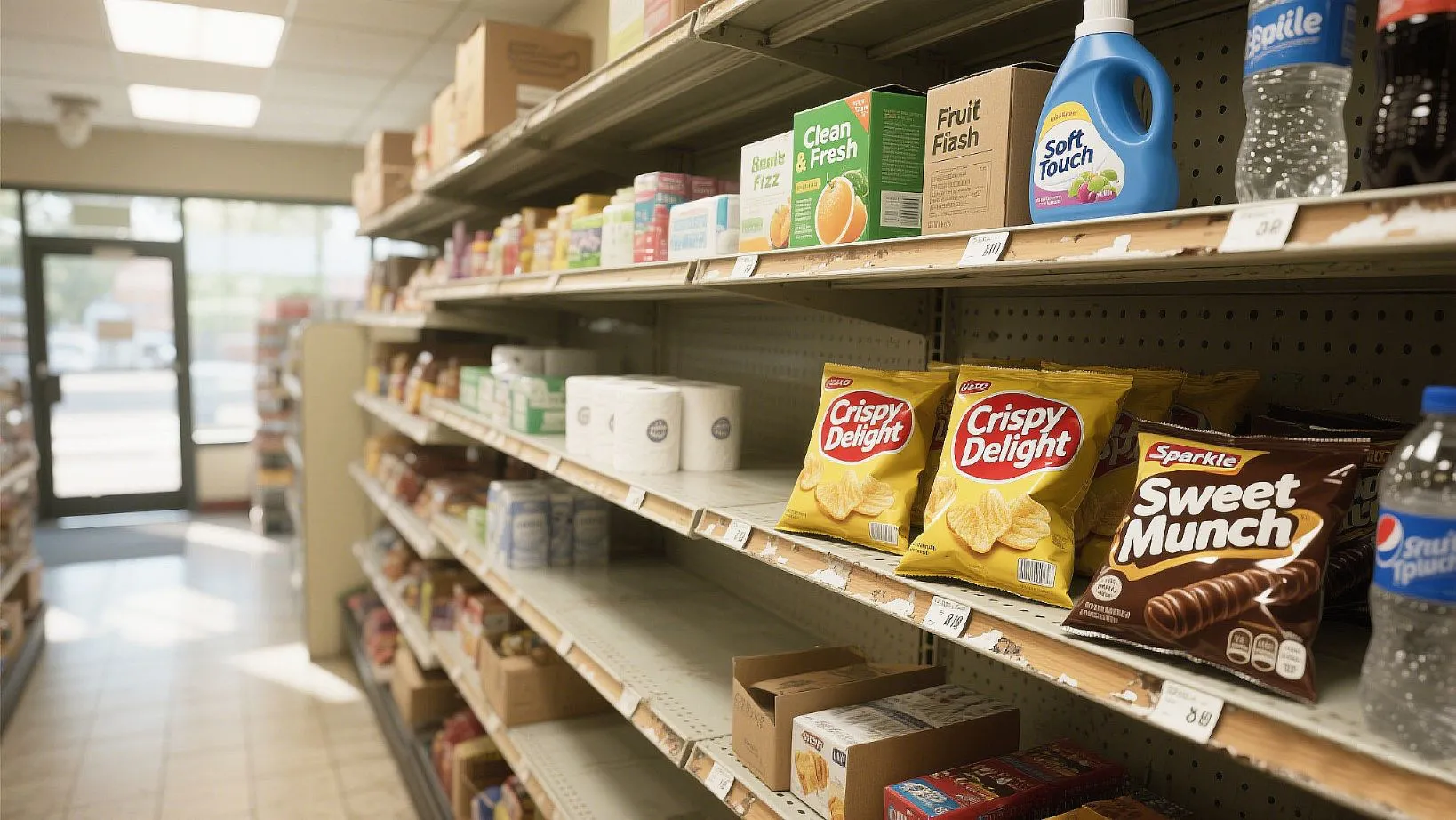 Display of convenience store shelves