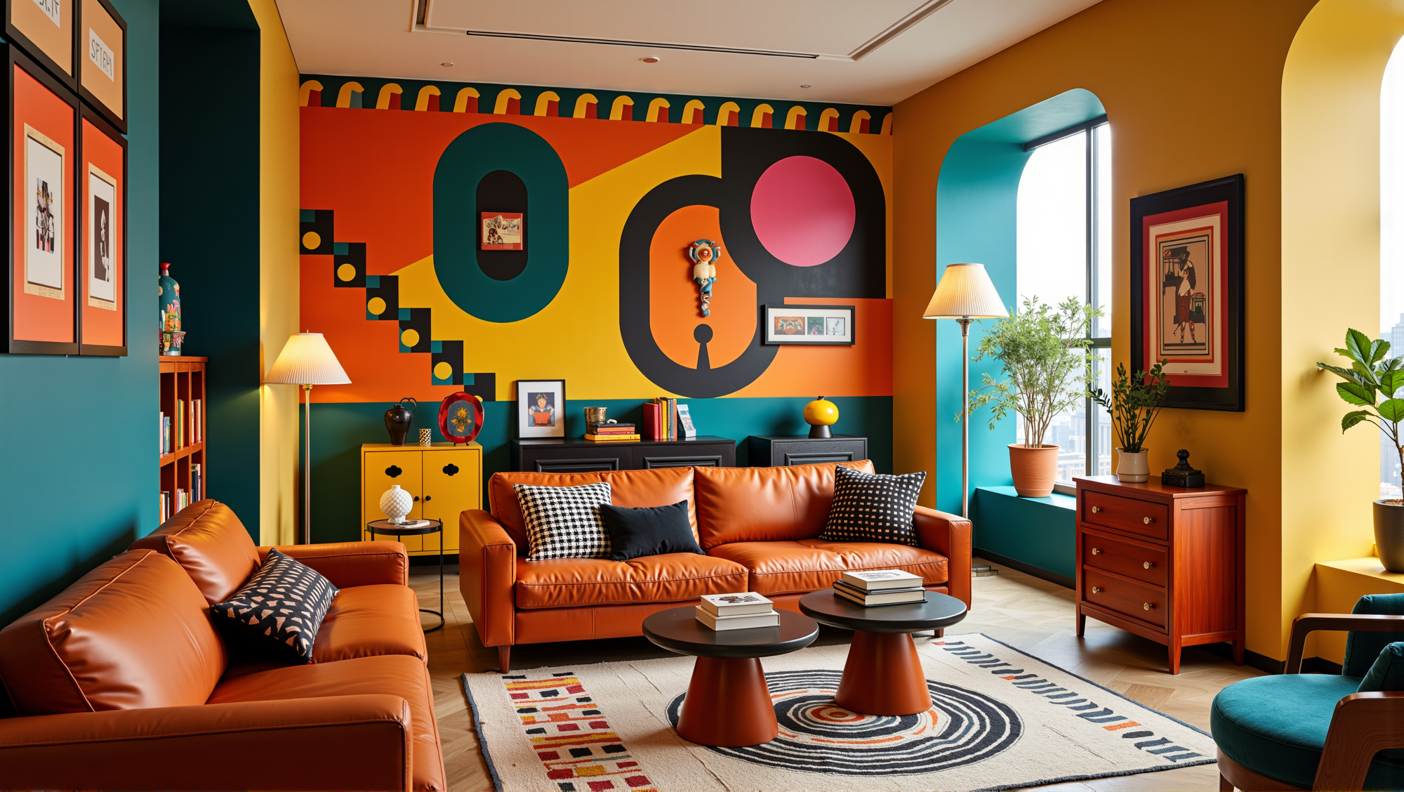 Memphis inspired living room with statement furniture