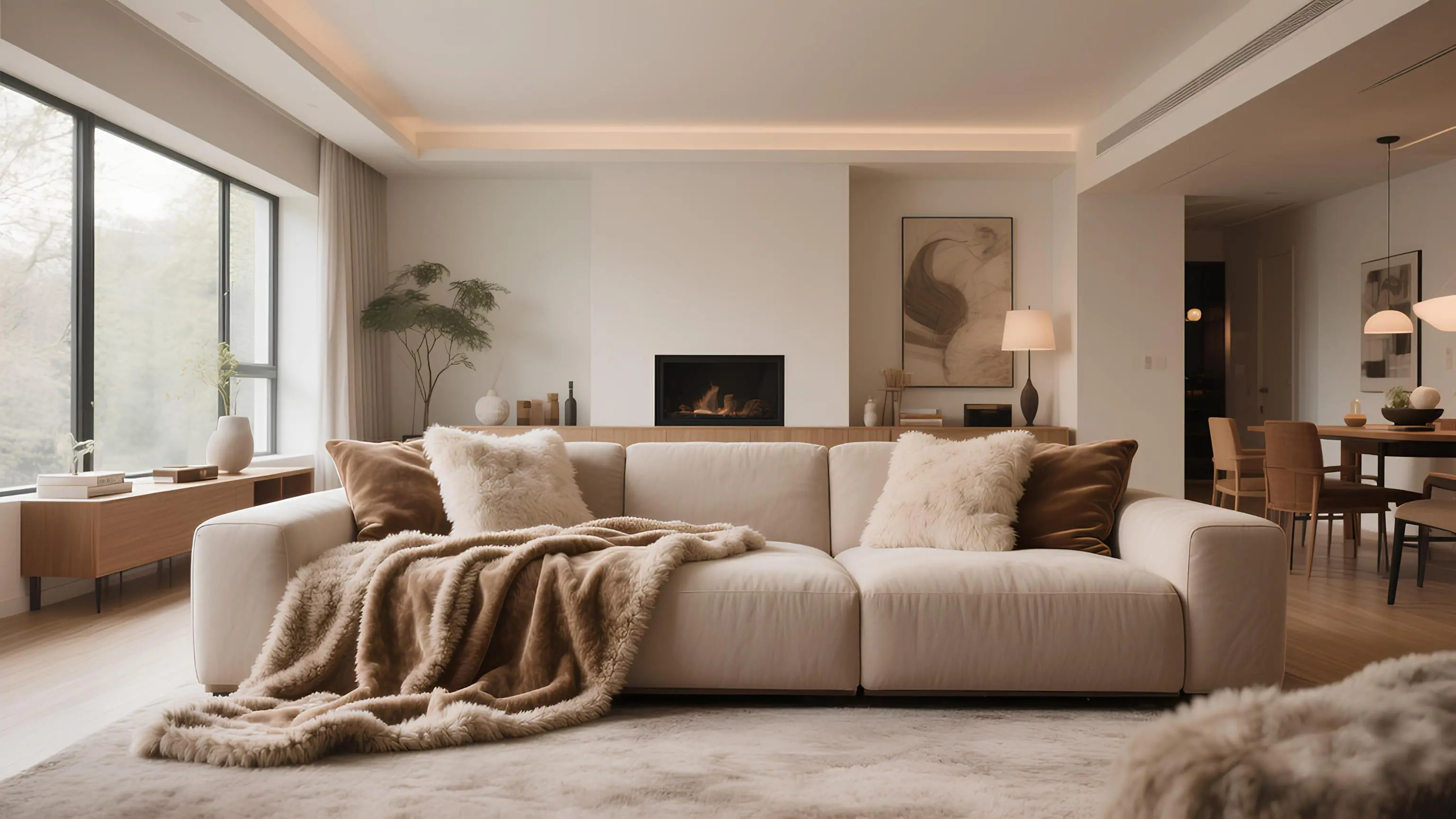 Plush blanket sofa living room space