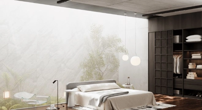 Install large-area light-transmitting walls in your bedroom