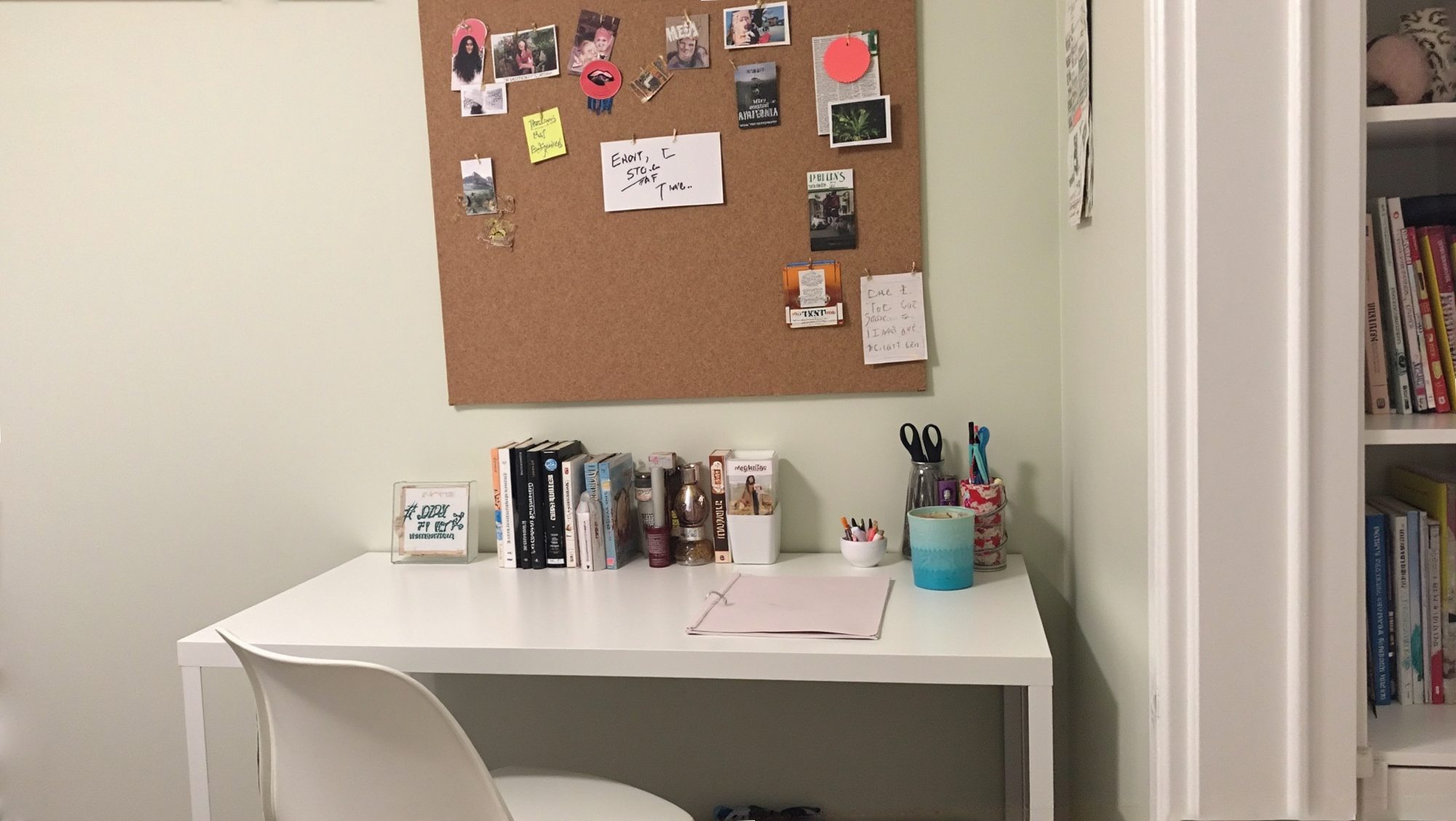 DIY corkboard wall in a budget study room