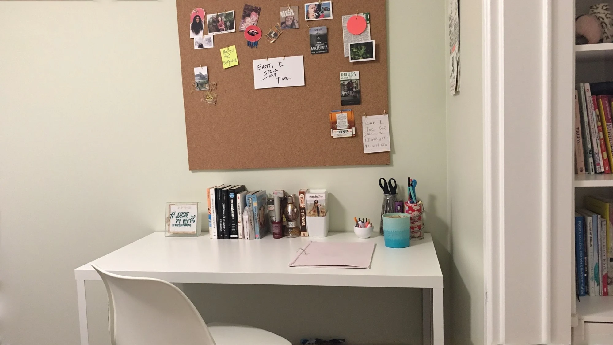 DIY corkboard wall in a budget study room