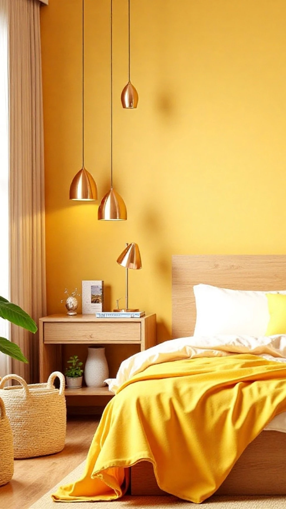 Butter yellow bedroom detail
