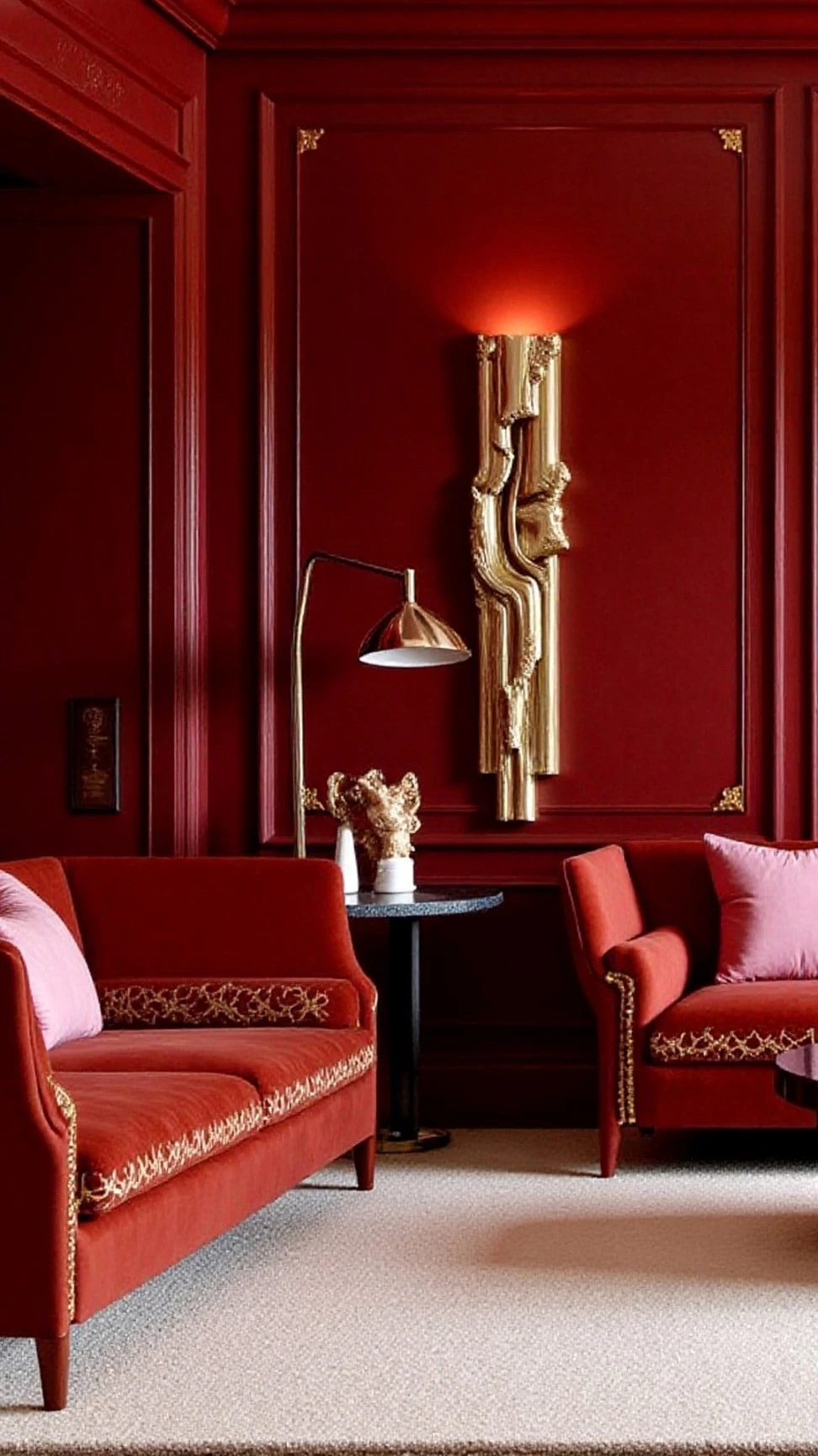 Cherry red living room details