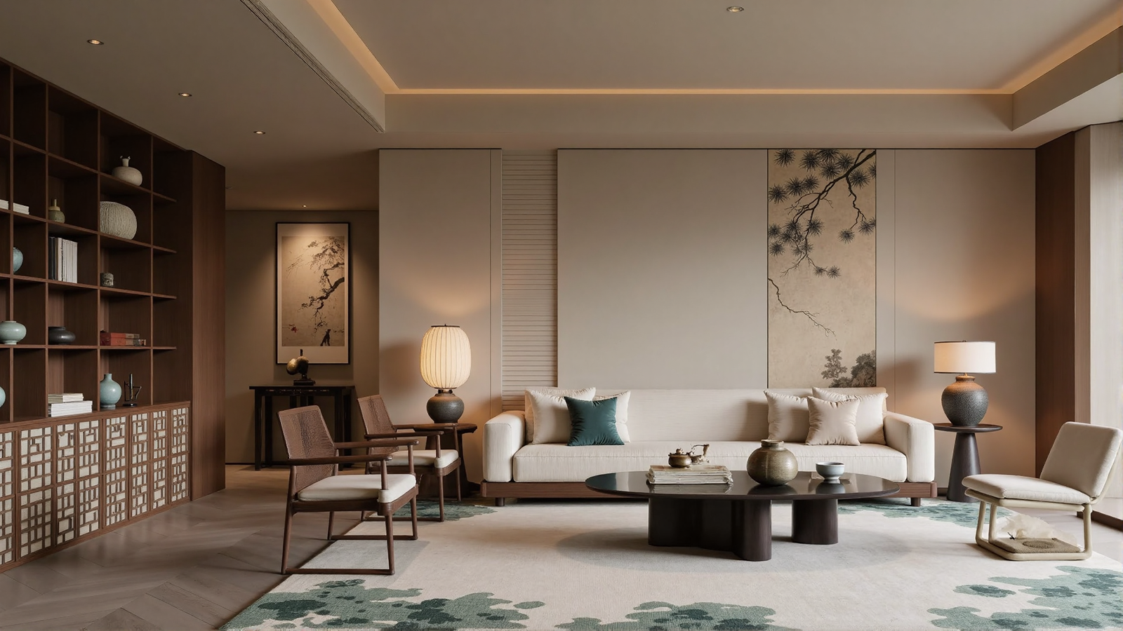 Modern living room with subtle Chinoiserie accents