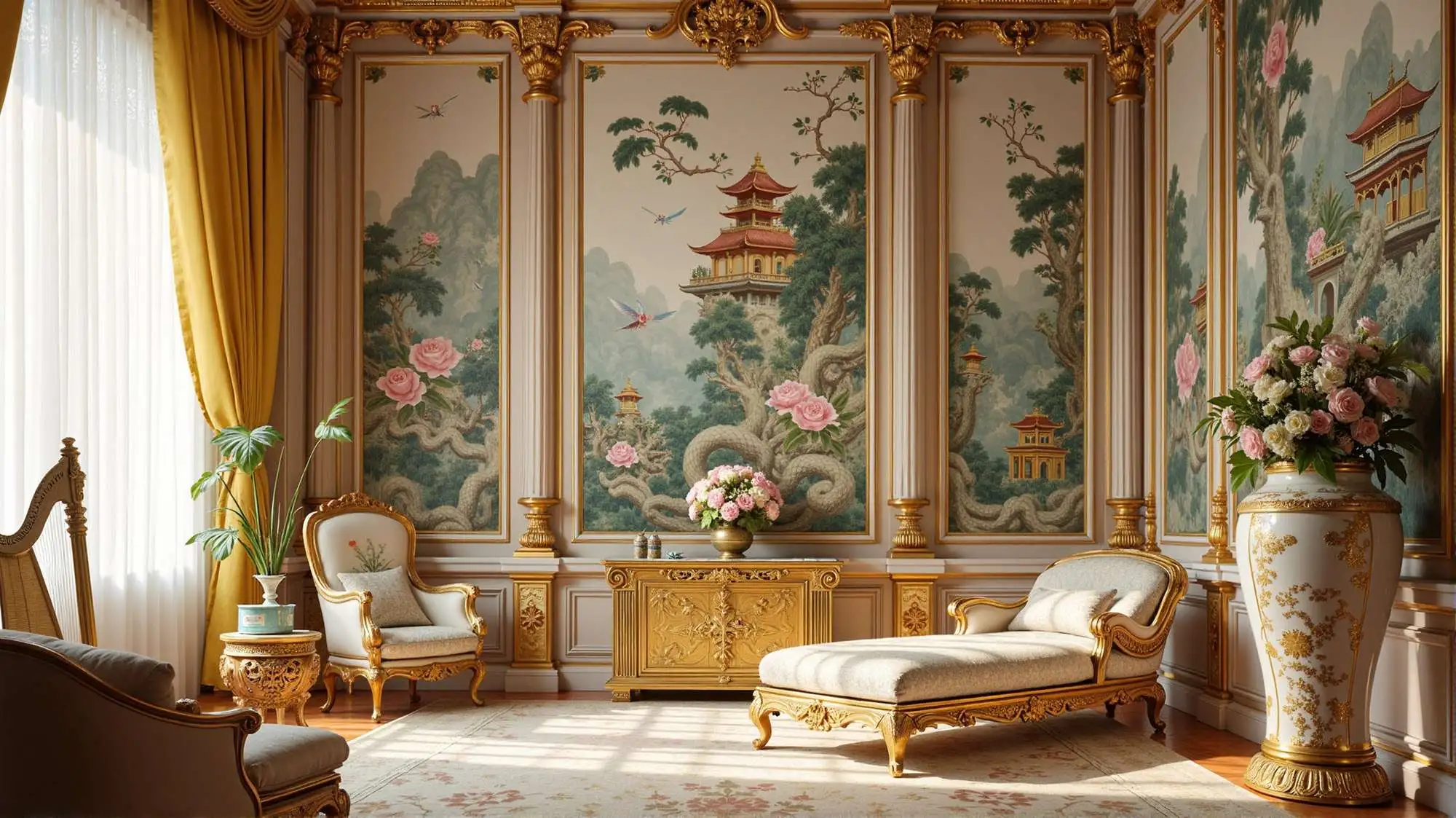 French Rococo room decorated with Chinoiserie elements