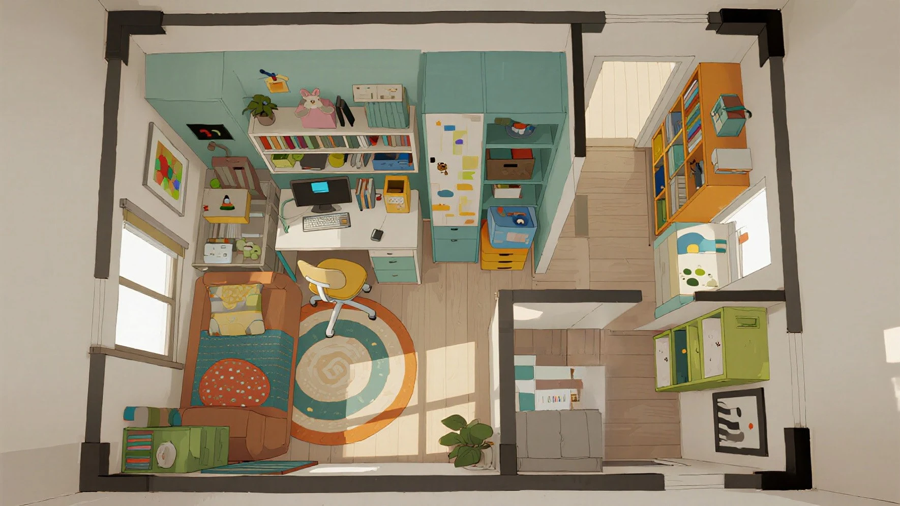 Planning kids study corner layout in a home