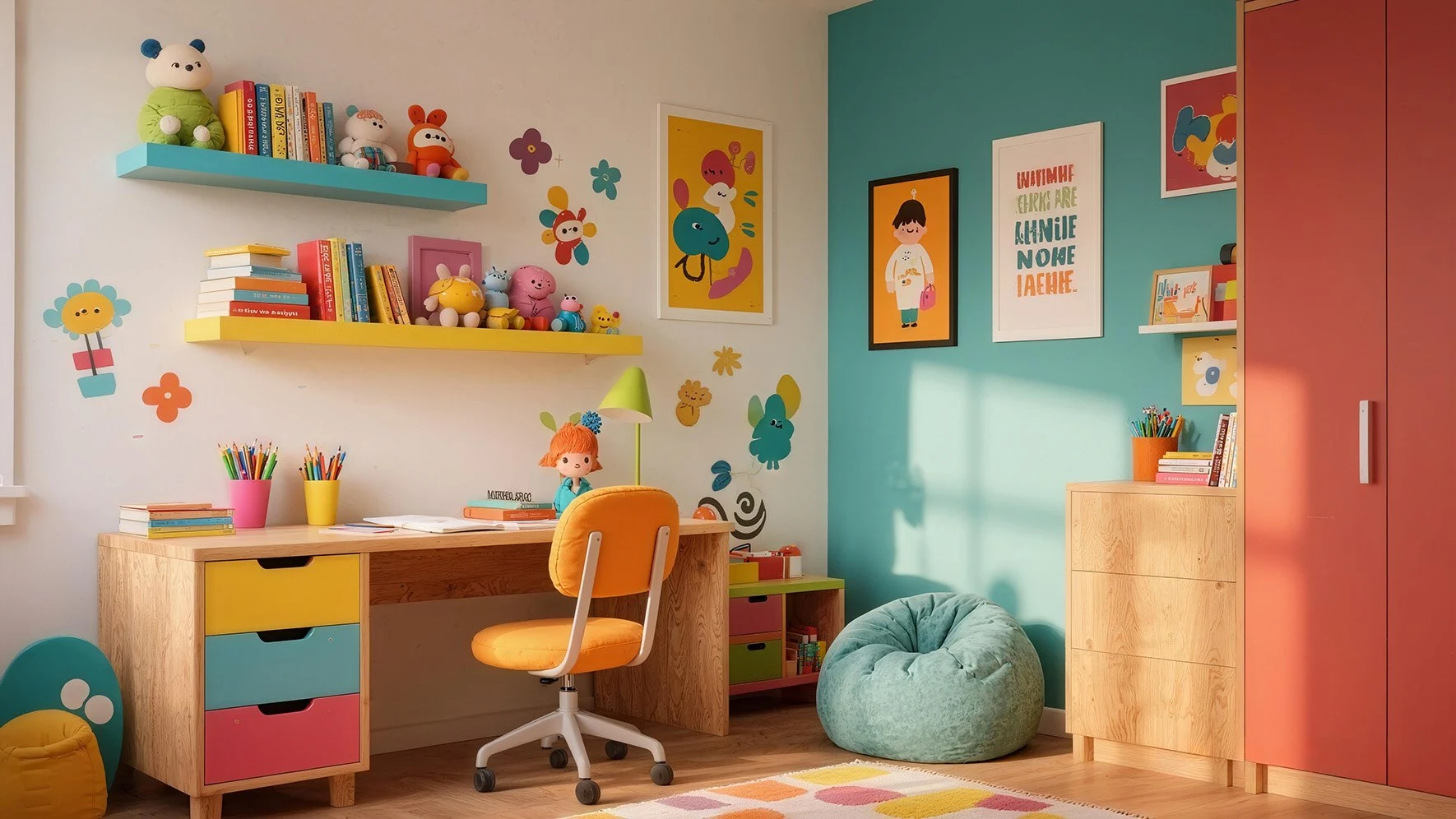 Colorful and creative kids study room design