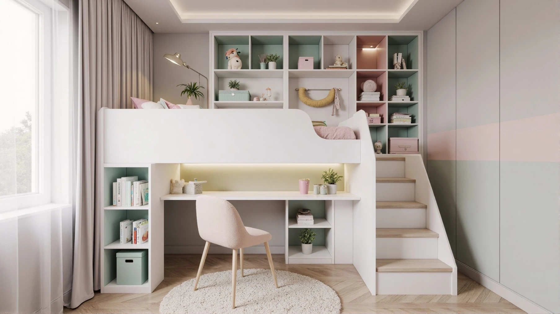 Smart storage ideas in a small girls room