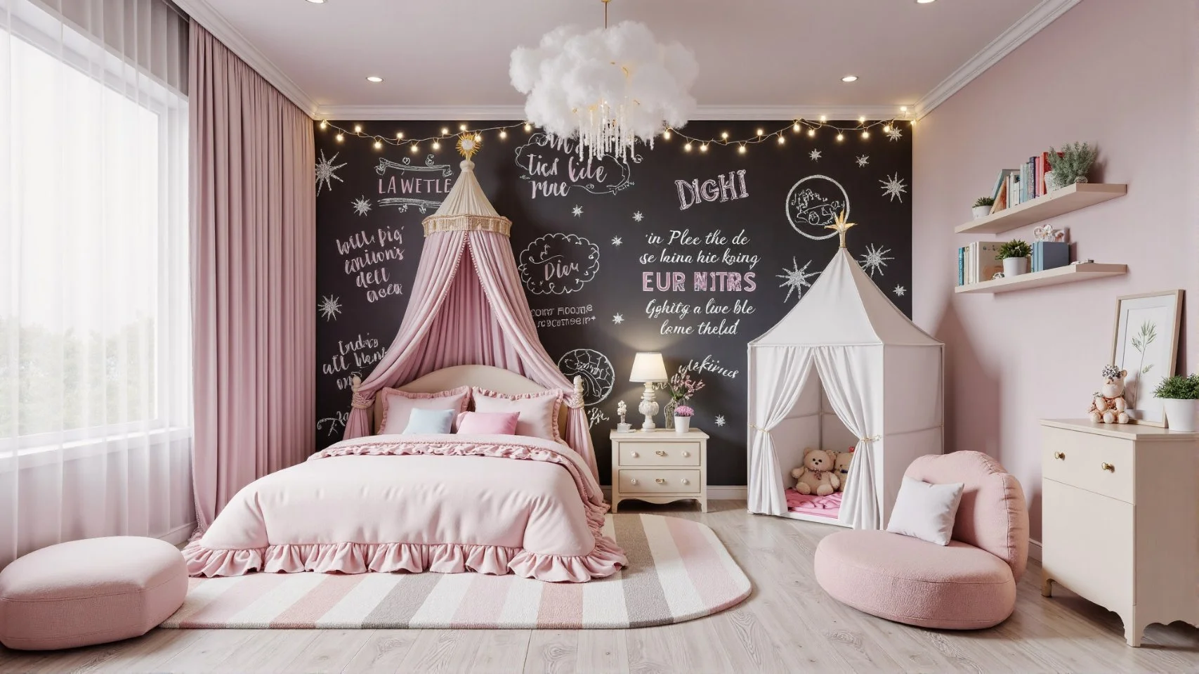 Whimsical girls room with princess and fairy theme