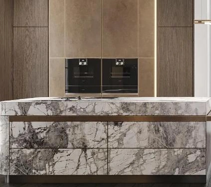 Marble backsplash countertop design with dark texture