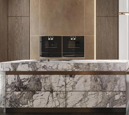 Marble backsplash countertop design with dark texture