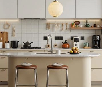 Circular pendant lamp with paper texture shade