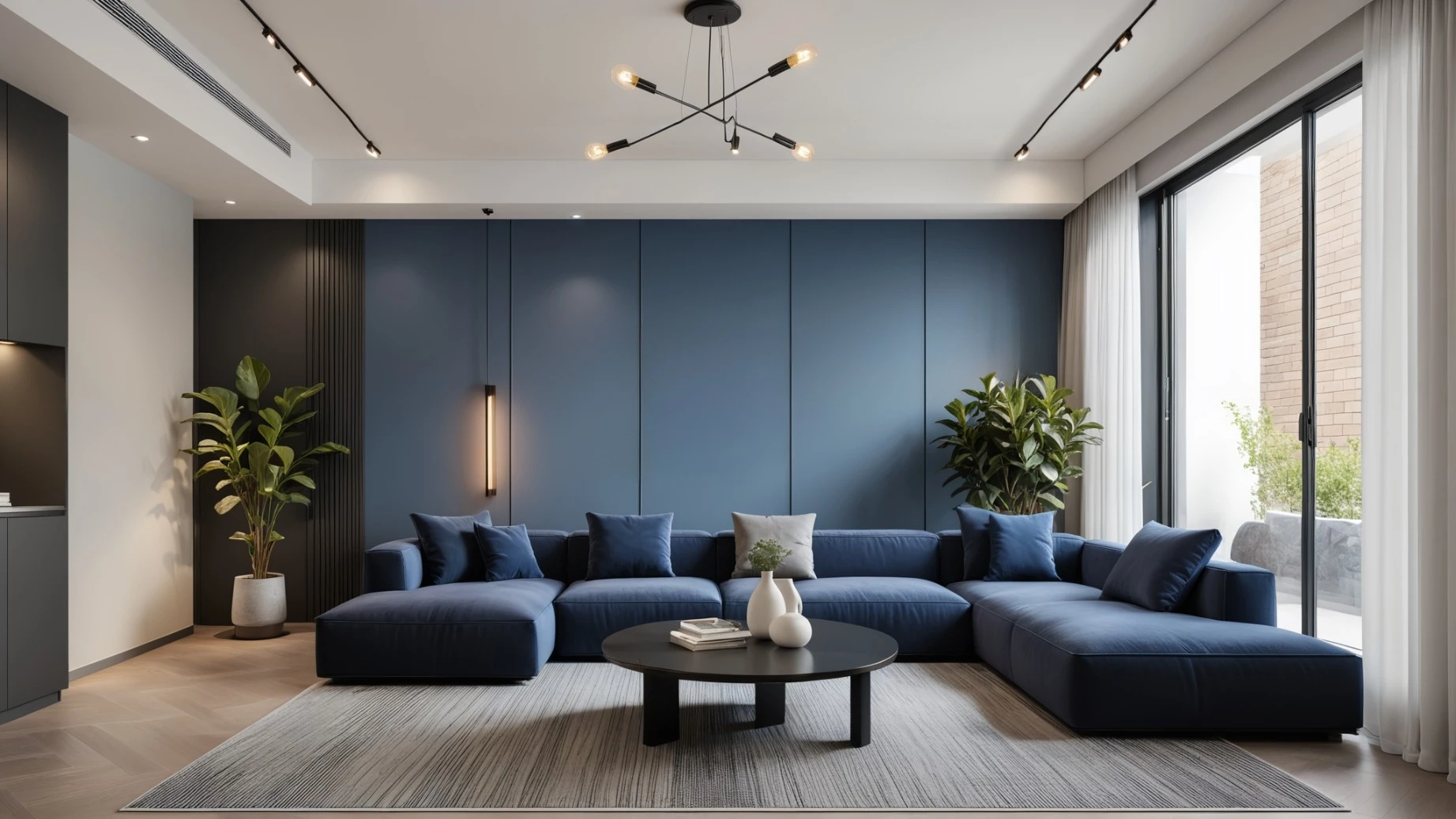Lighting theme living room blue