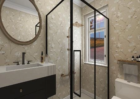 Black-framed glass partition