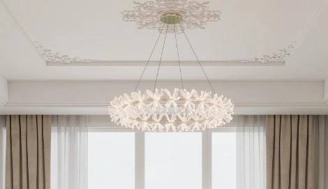 The French-style carved ceiling 