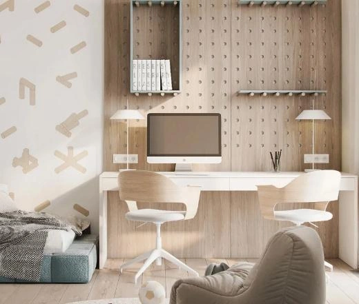 Wooden pegboard with a natural wood grain texture