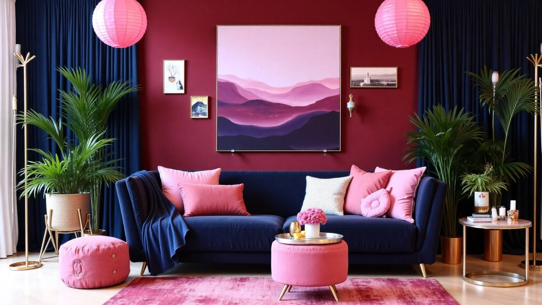 Pink blue living room