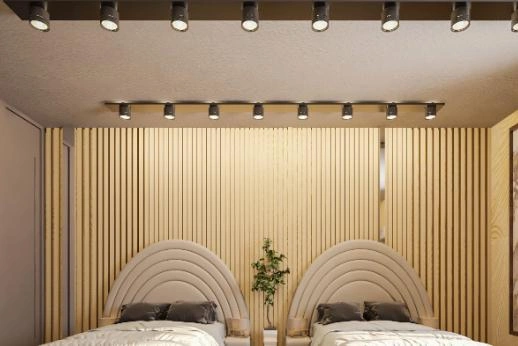 Installing multiple embedded spotlights on the bedroom ceiling 