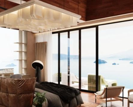 The modern master bedroom ceiling features a recessed design