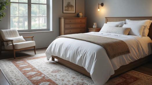 Retro-patterned carpets in teenage girls' bedrooms