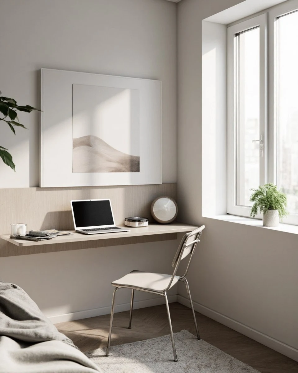 Foldable wall-mounted desk in small room