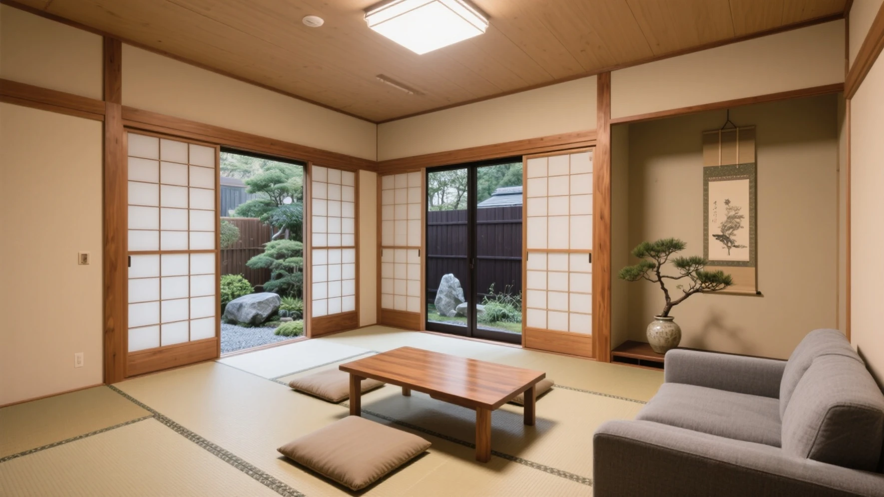 Minimalist Japanese room with tatami and shoji