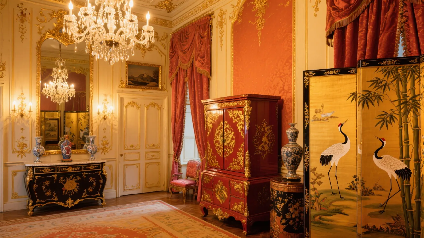 Hybrid Oriental interior with Chinoiserie and Japanese screen