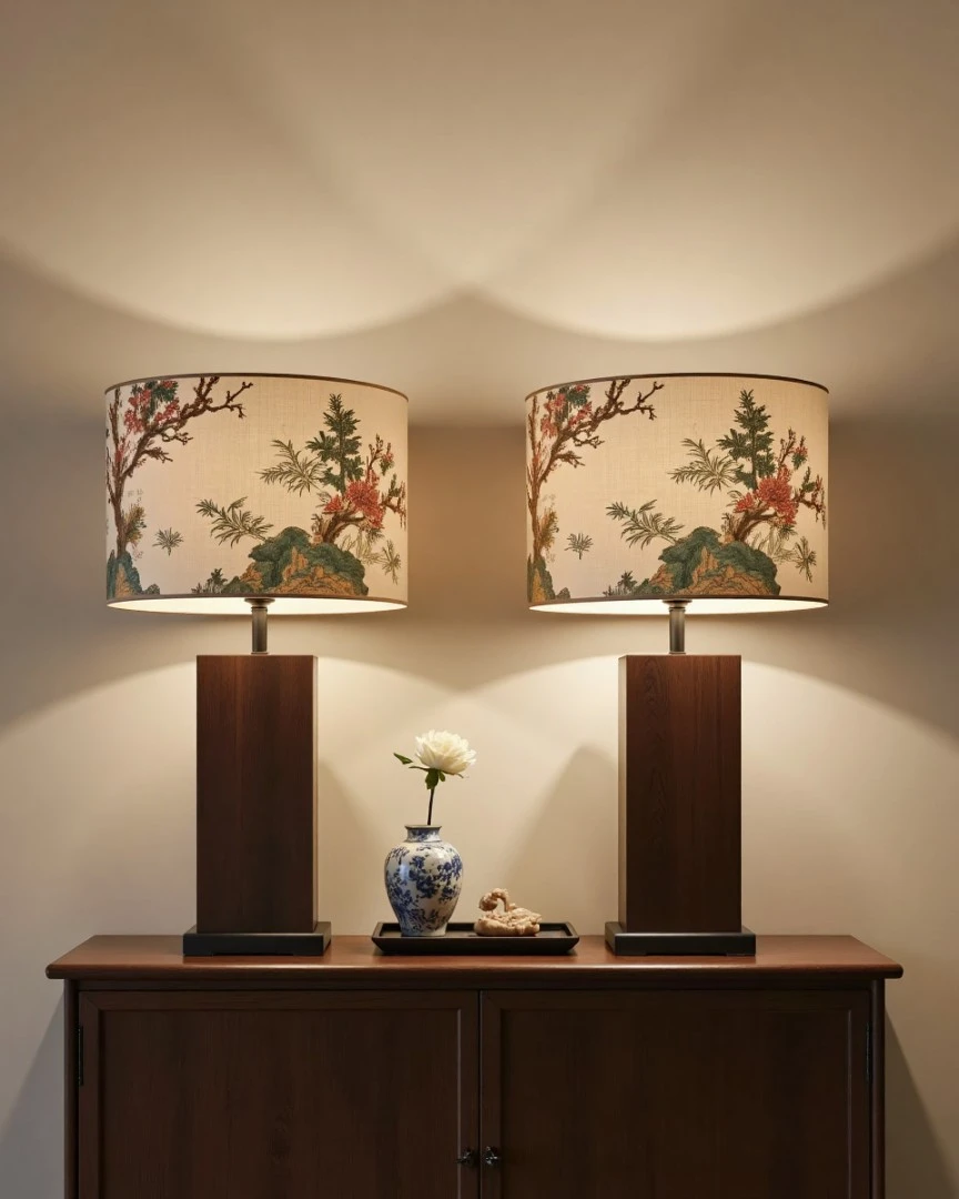 Chinoiserie lamps on console table in the living room
