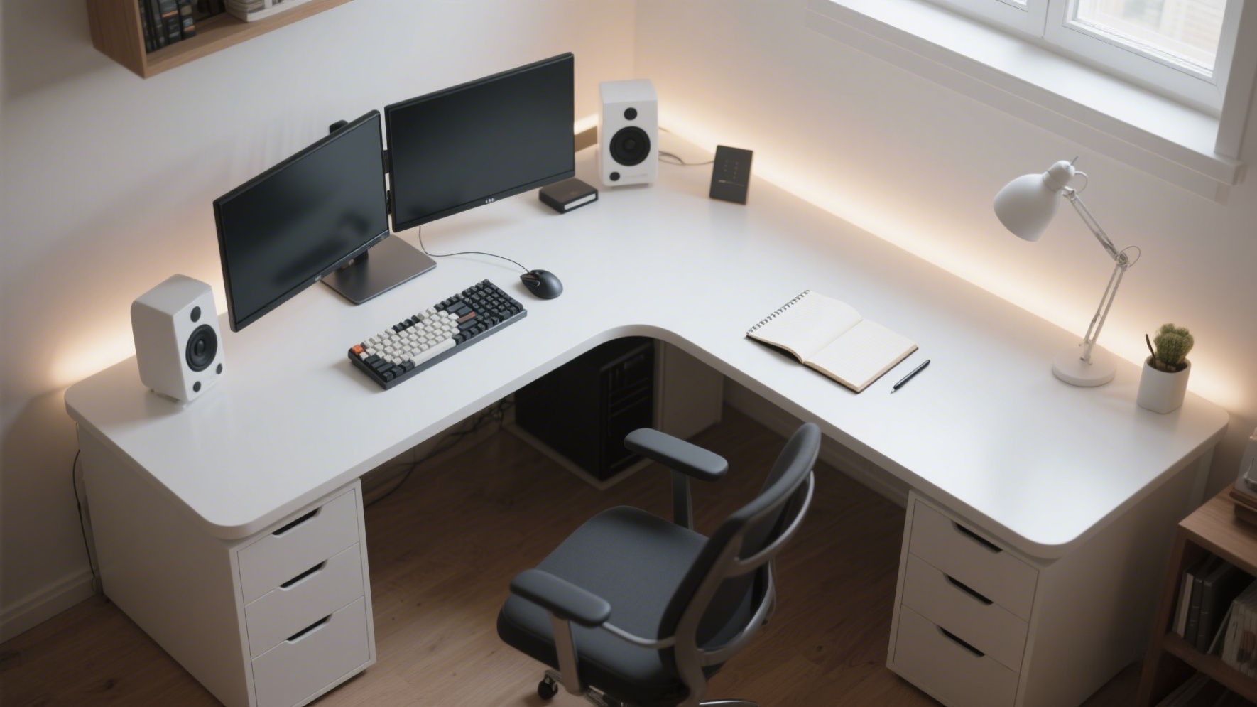 L-shaped ergonomic desk setup