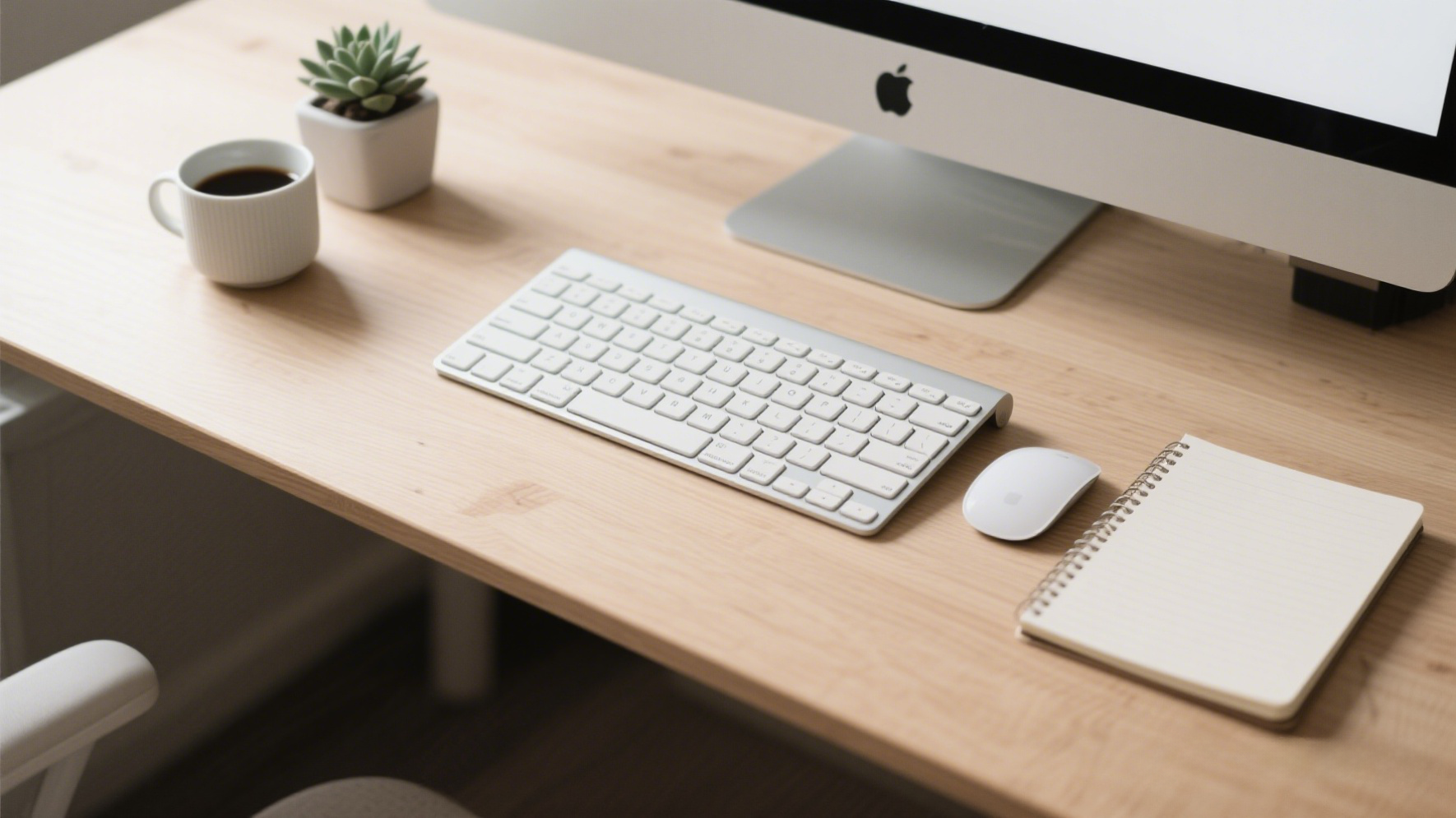 Organized desk layout with minimal clutter
