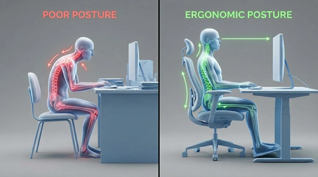 Infographic of ergonomic benefits for office workers