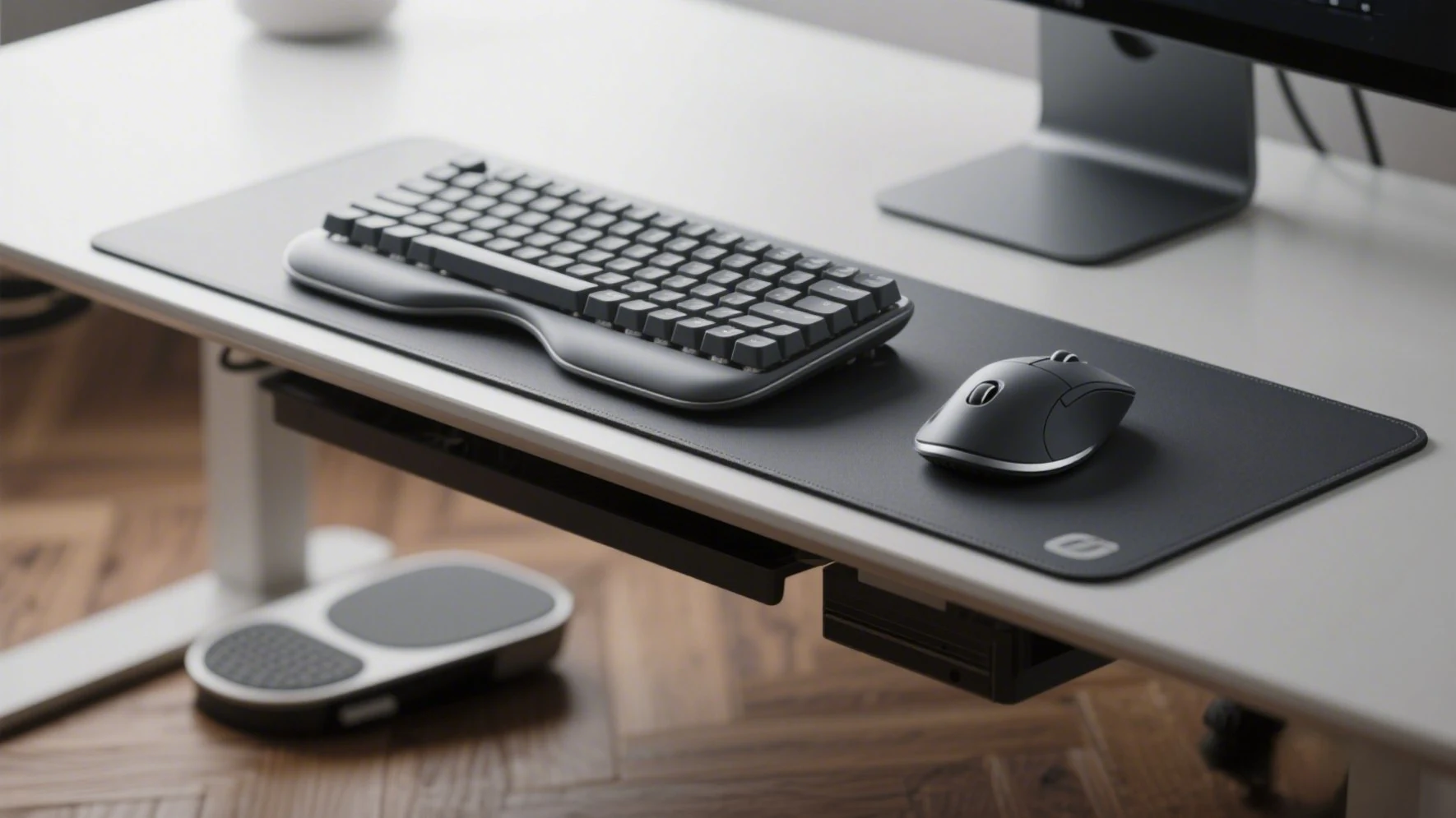 Desk accessories: keyboard, mouse, footrest