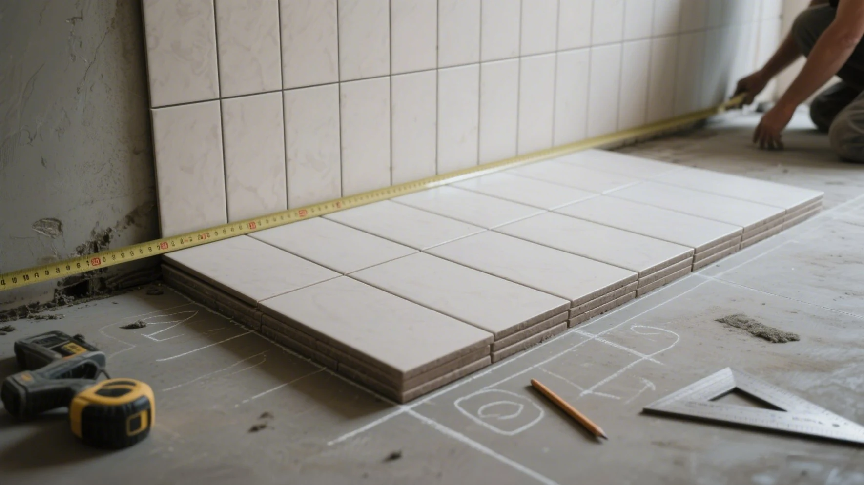 contractor dry layout planning for stack bond tile pattern