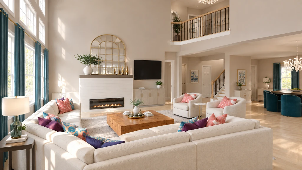 Modern Luxury White Bedroom Interior Rendering(LRMSXD0819)-Living room