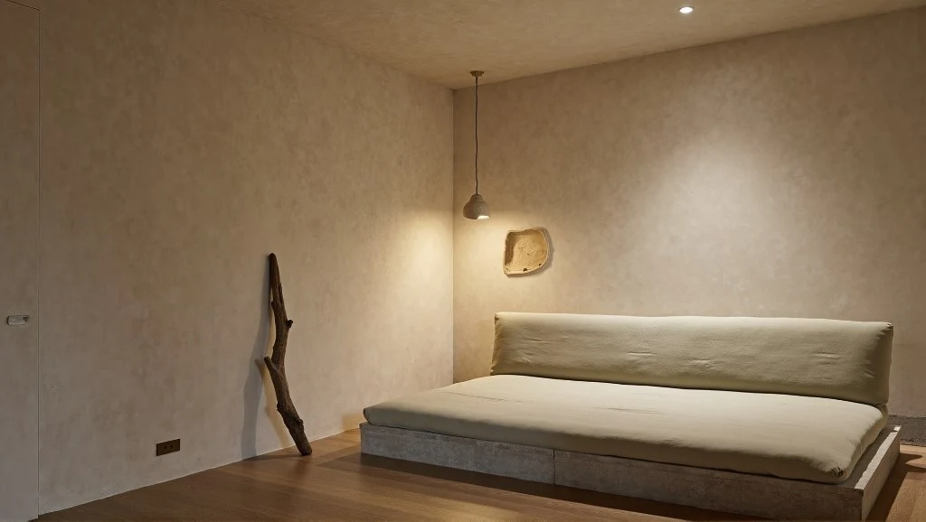 Wabi-Sabi Rest Space Wrapped in Earthy Texture bedroom
