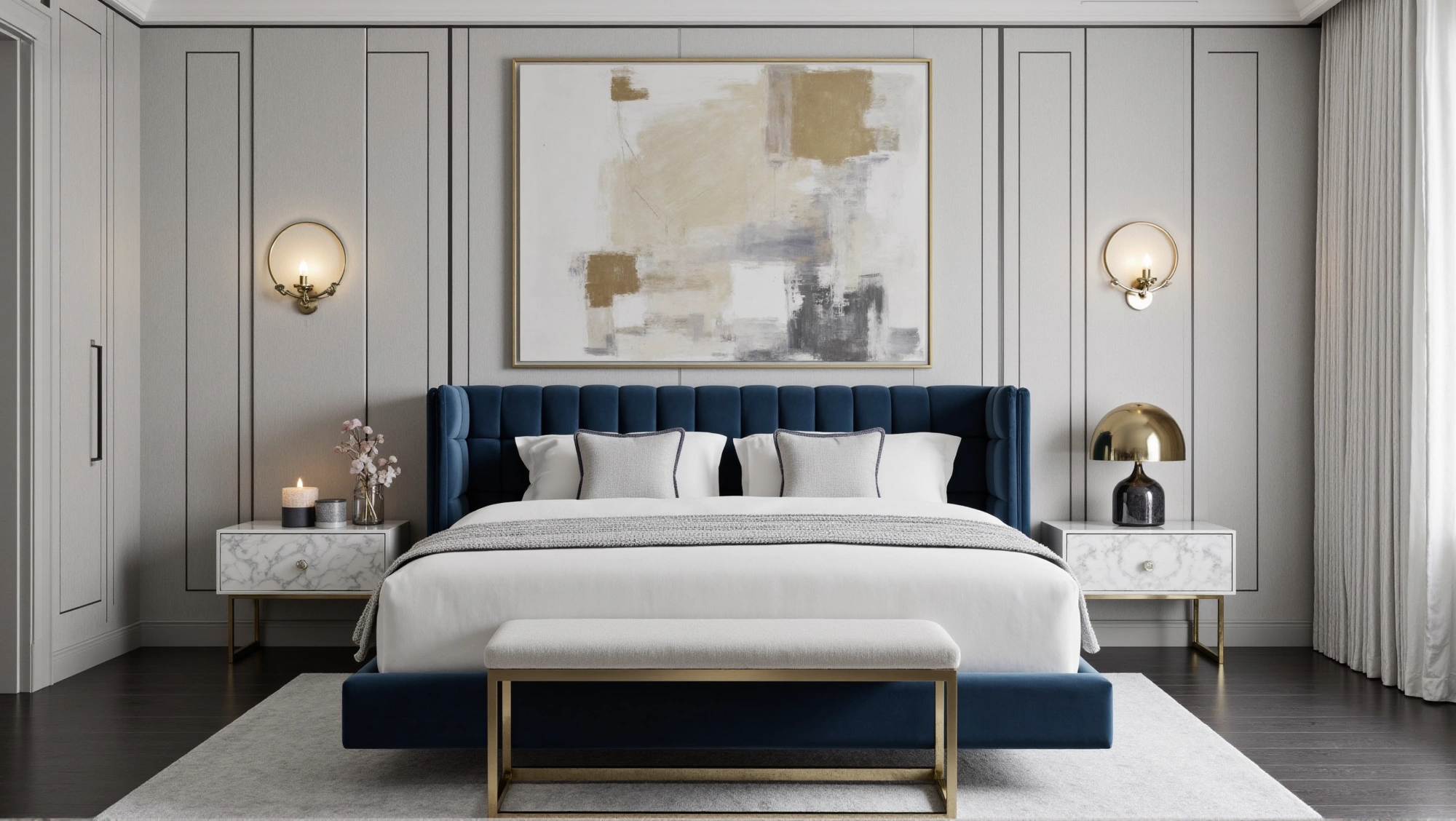 Deep Blue and Gilded Light Luxury Bedroom Dining room 1