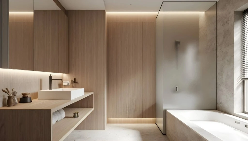 Wood-Toned Elegant Bath with Natural Texture bathroom