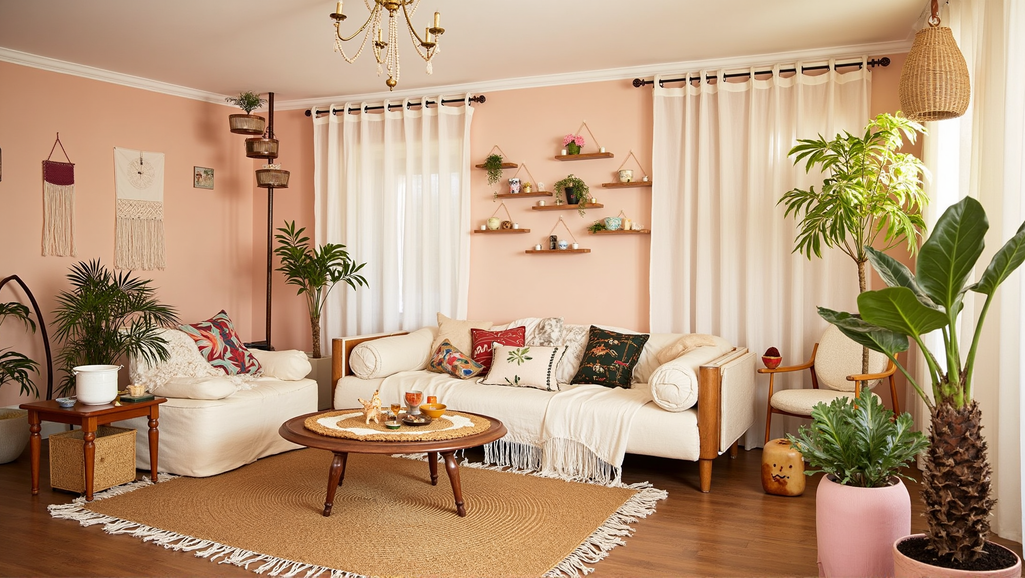 Soft Pink Retreat Warm Relaxed Vibe Woven Living room 2