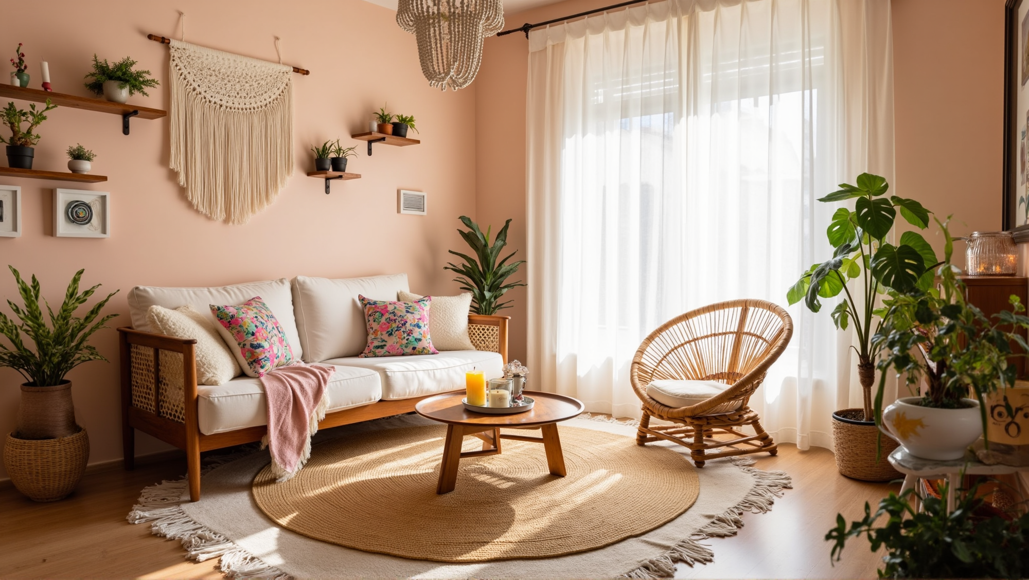 Soft Pink Retreat Warm Relaxed Vibe Woven Living room 4