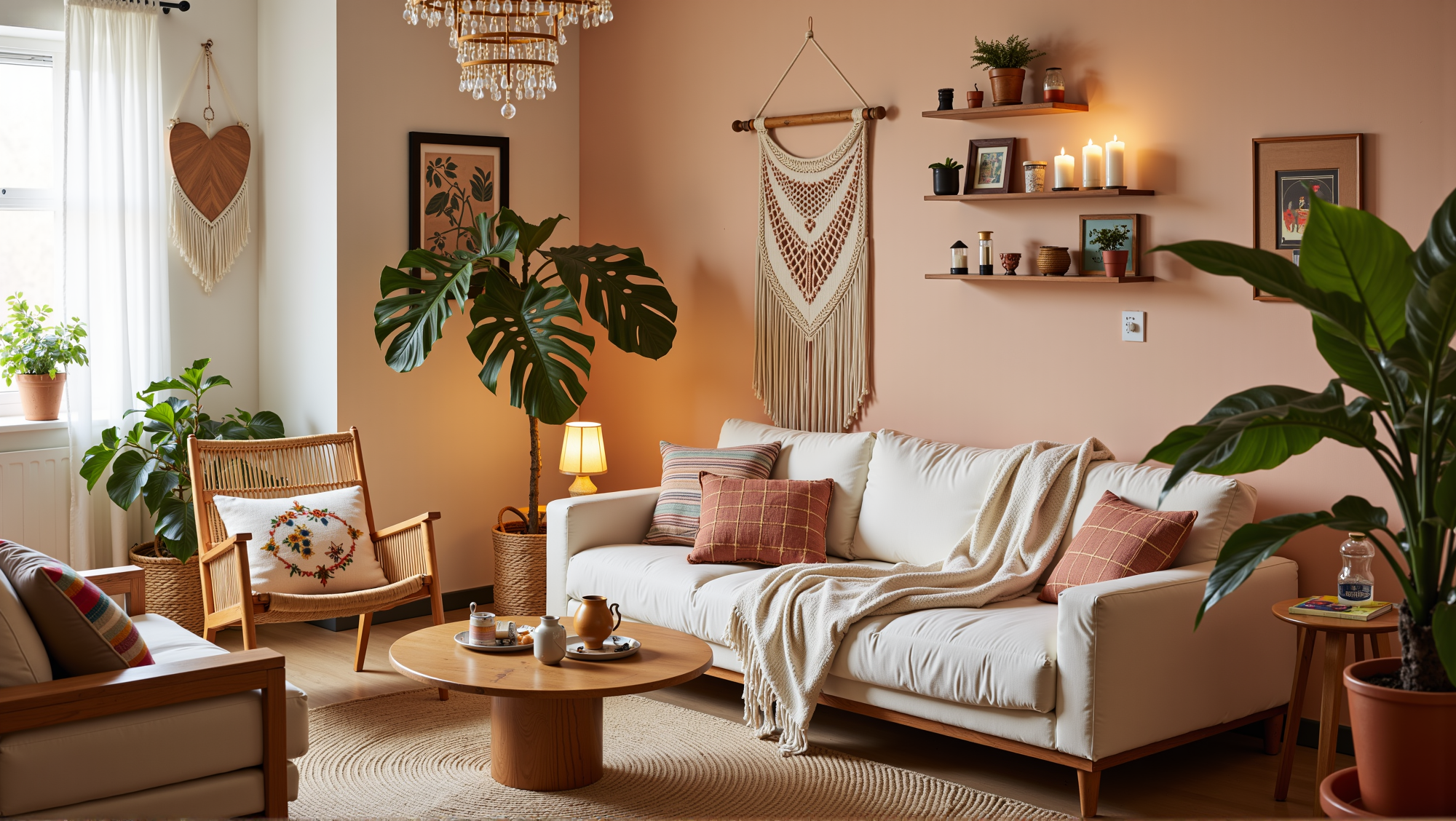 Soft Pink Retreat Warm Relaxed Vibe Woven Living room 5