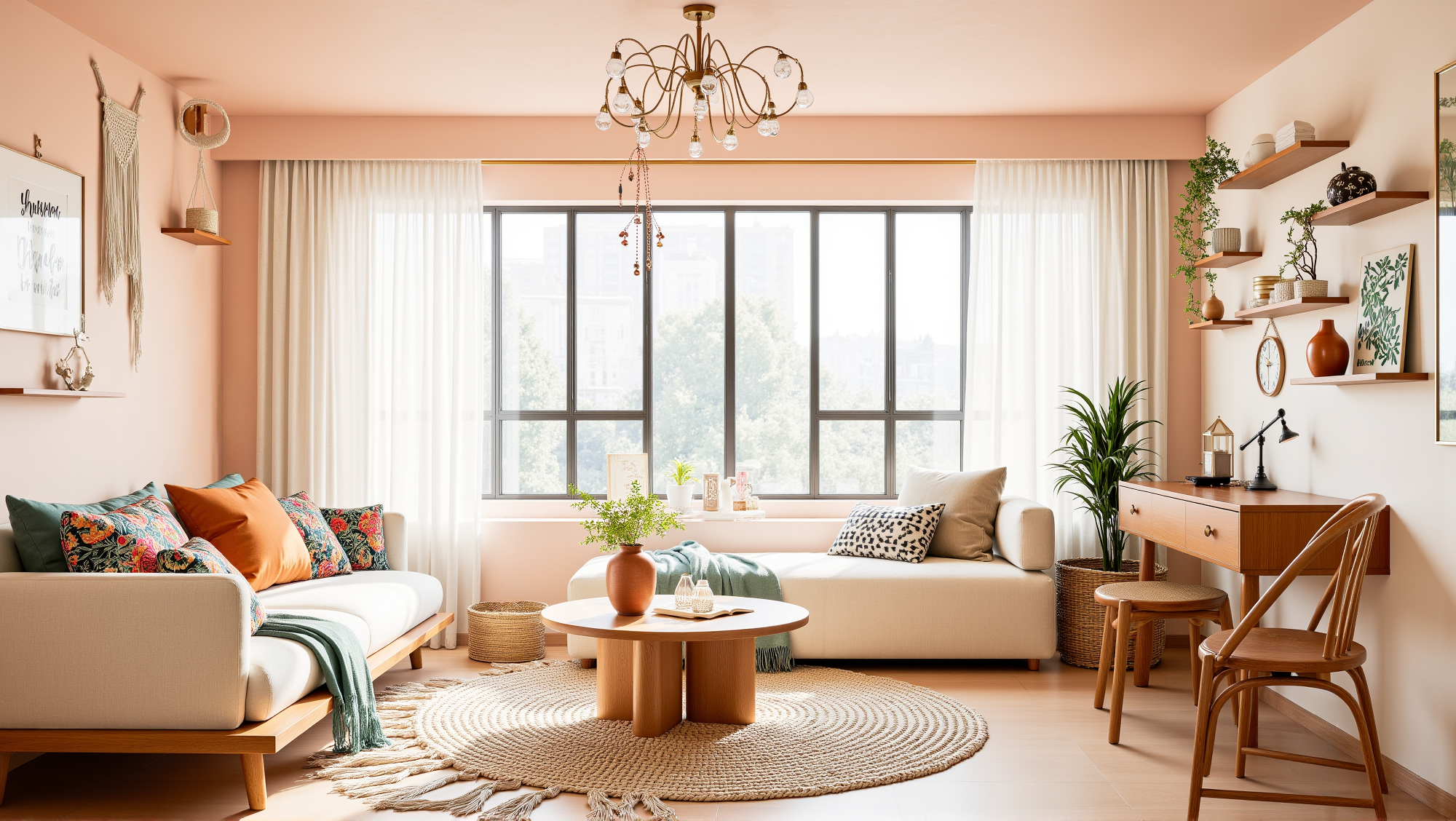 Warm Pink Weaving Sweet Soft Living Room Living room 2