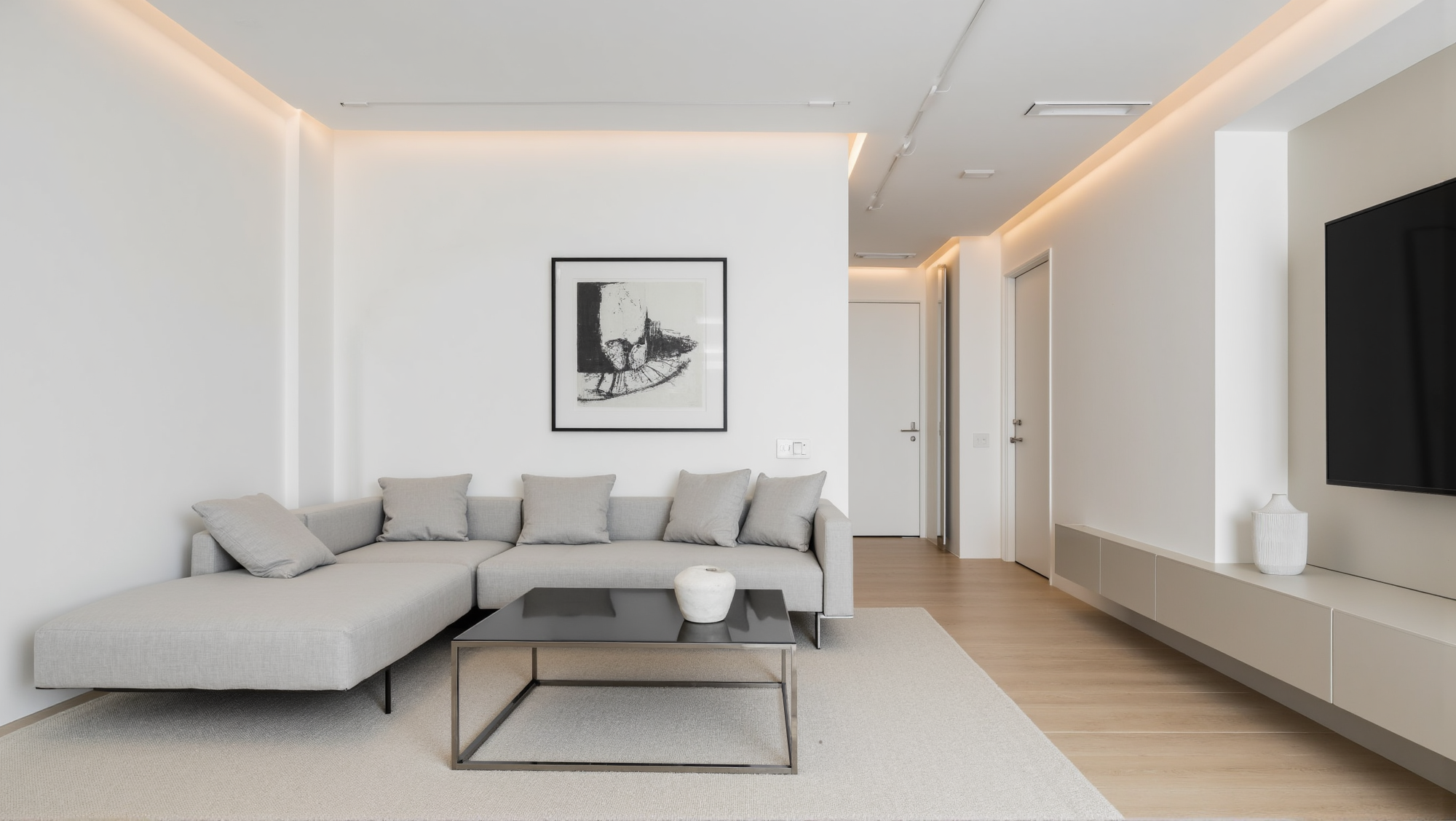 White and Light Wood Minimal Soft Living Room Living room 3