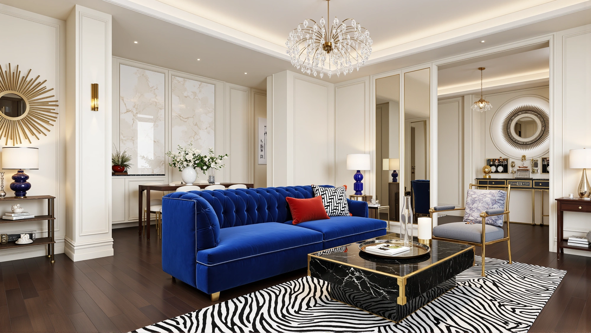 Royal Blue & Gilt A Retro-Luxury Living Hall Living room 5